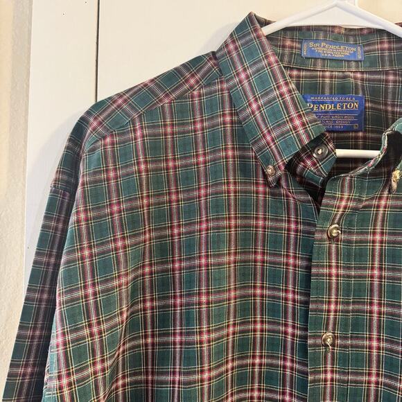 Vintage Sir Pendleton Wool Plaid Long Sleeve Mens Shirt Size Large Dark Academia - Picture 4 of 5